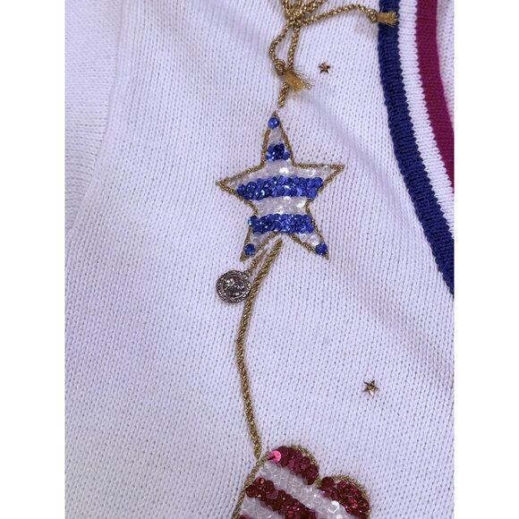 Storybook Knits American Flag July 4th Novelty Cardigan Sweater Womens Large - Picture 8 of 12